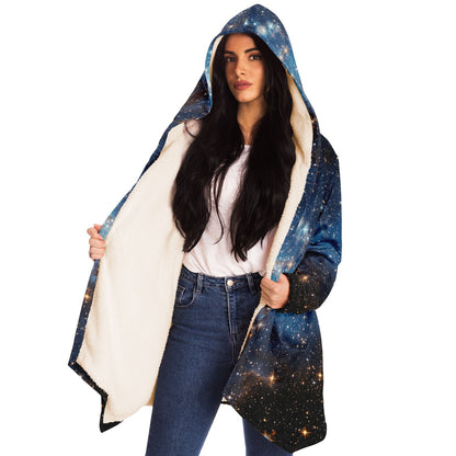 Galaxy Space Hooded Cloak, Stars Celestial Blue Men Women Modern Winter Warm Mink Blanket Cape with Pockets Starcove Fashion