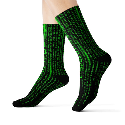 Computer Digital Socks, 3D Printed Sublimation Green Binary Code Programming Women Men Funny Fun Novelty Cool Funky Crazy Unique Gift Starcove Fashion