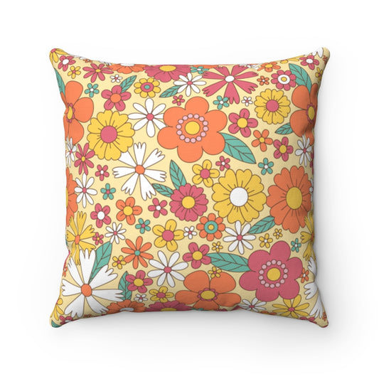 Groovy Flowers Filled Pillow with Insert, Retro 70s Floral Square Throw Decorative Cover Décor Floor Couch Cushion Starcove Fashion