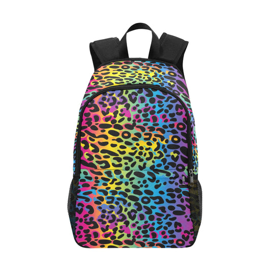 Rainbow Leopard Backpack, Cheetah Animal Print Men Women Kids Gift Him Her School College Waterproof Side Mesh Pockets Aesthetic Bag
