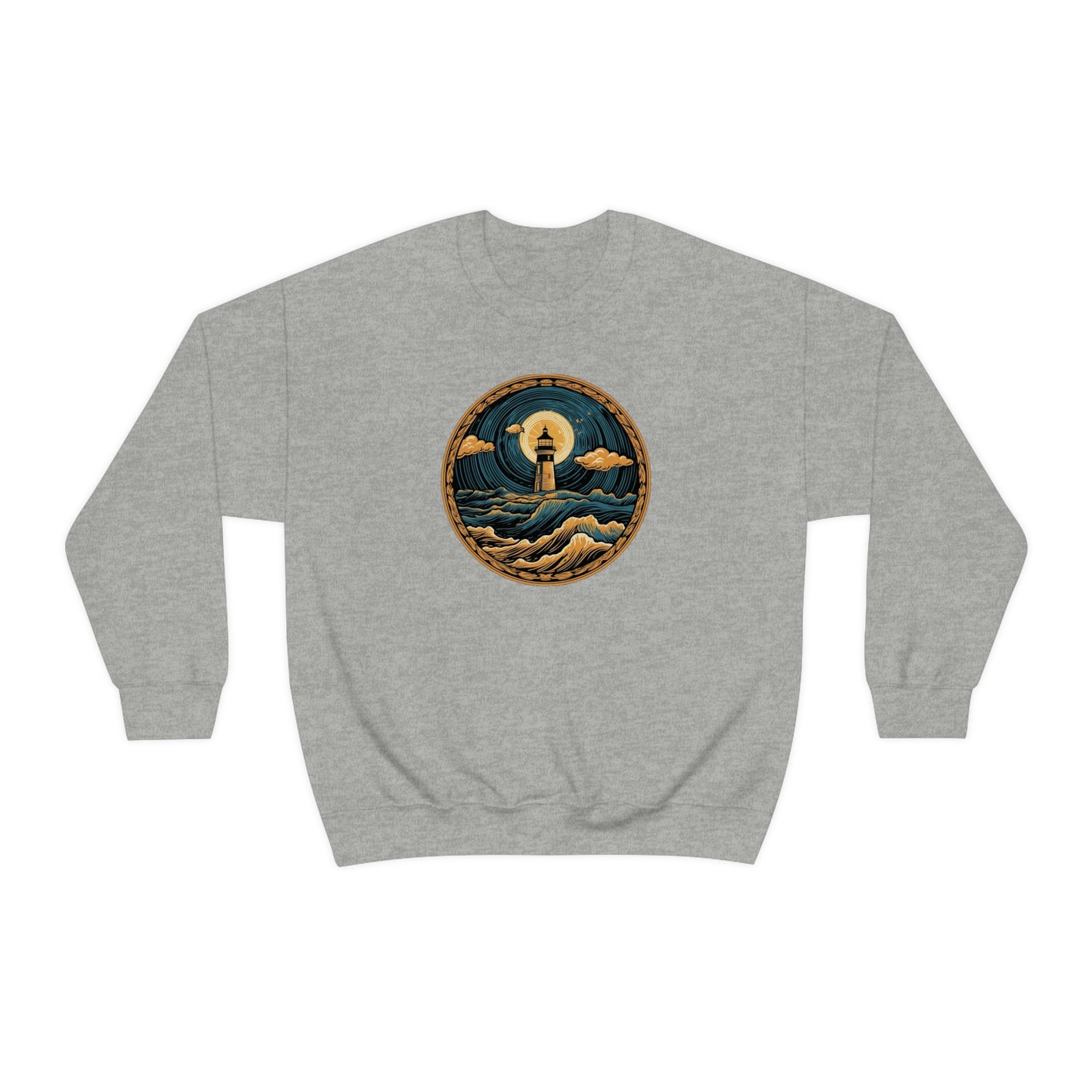 Lighthouse Sweatshirt, Waves Montauk Graphic Crewneck Fleece Cotton Sweater Jumper Pullover Men Women Adult Aesthetic Designer Top