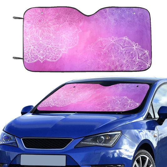 Purple Mandala Windshield Sun Shade, Pink Boho Bohemian Car Accessories Auto Cover Protector Window Visor Screen Decor 55" x 29.53"