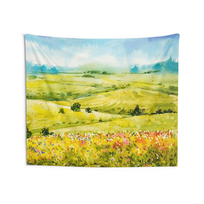 Watercolor Nature Tapestry, Pastel Flowers Fields Floral Hills Landscape Indoor Wall Art Hanging Large Small Decor Home Dorm Room Gift Starcove Fashion