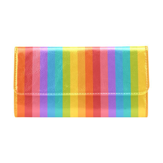 Rainbow Women Trifold Wallet, Striped Colorful Faux Leather Three Fold Long Clutch Credit Cards with Large Pockets Ladies Designer