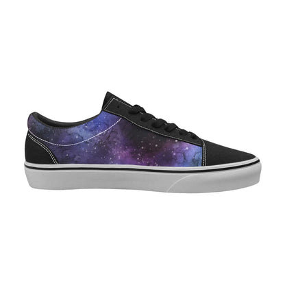 Galaxy Women Shoes, Stars Space Purple Black Vegan Faux Suede Leather Print Lace-Up Canvas Casual Designer Sneakers