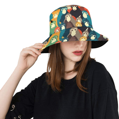 Monkey Bucket Hat, Golf Cool Retro Vintage Animal Summer Festival Cute Women Men Designer Beach Sun Shade Y2K Twill