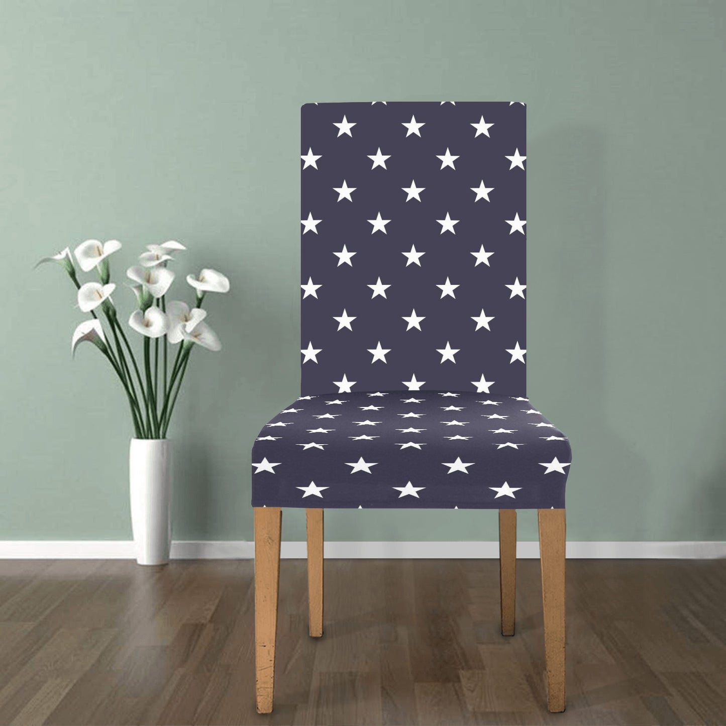 American Stars Dining Chair Seat Covers, White Blue Patriotic USA Stretch Slipcover Furniture Dining Room Home Decor Starcove Fashion