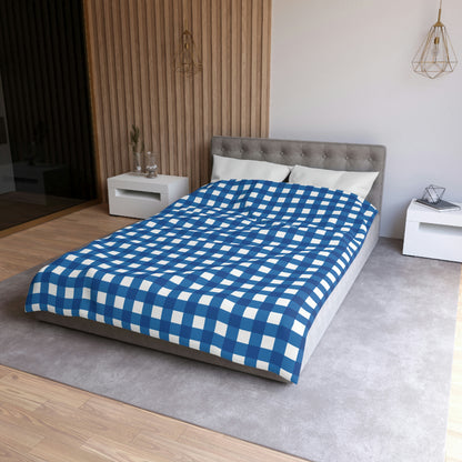 Blue Gingham Duvet Cover, White Buffalo Checks Bedding Queen King Full Twin XL Microfiber Unique Designer Bed Quilt Bedroom Decor Starcove Fashion