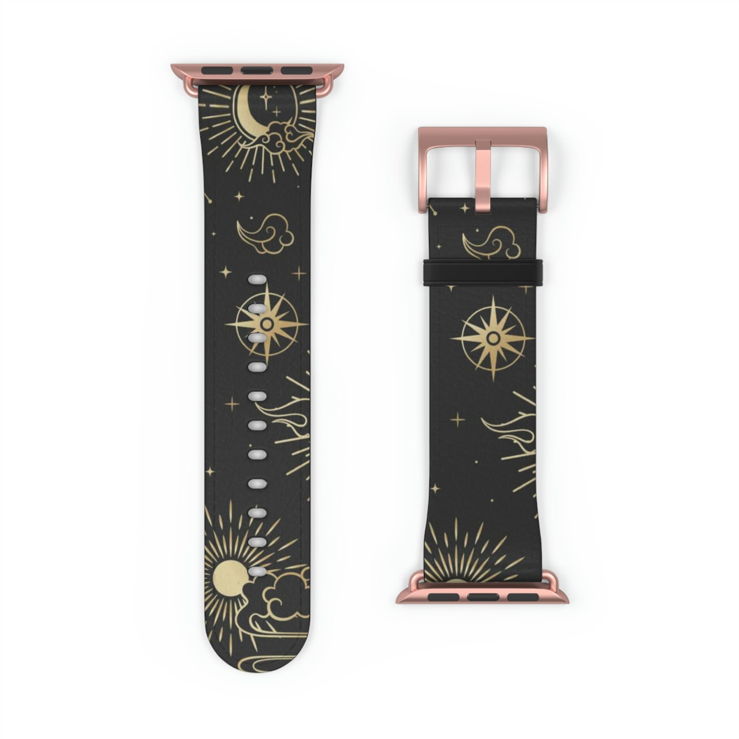 Moon Stars Apple Watch Band, Black Witchy Celestial iWatch Vegan Faux Leather Straps 38mm 40mm 42mm 44mm Series 3 4 5 6 7 SE Women Starcove Fashion