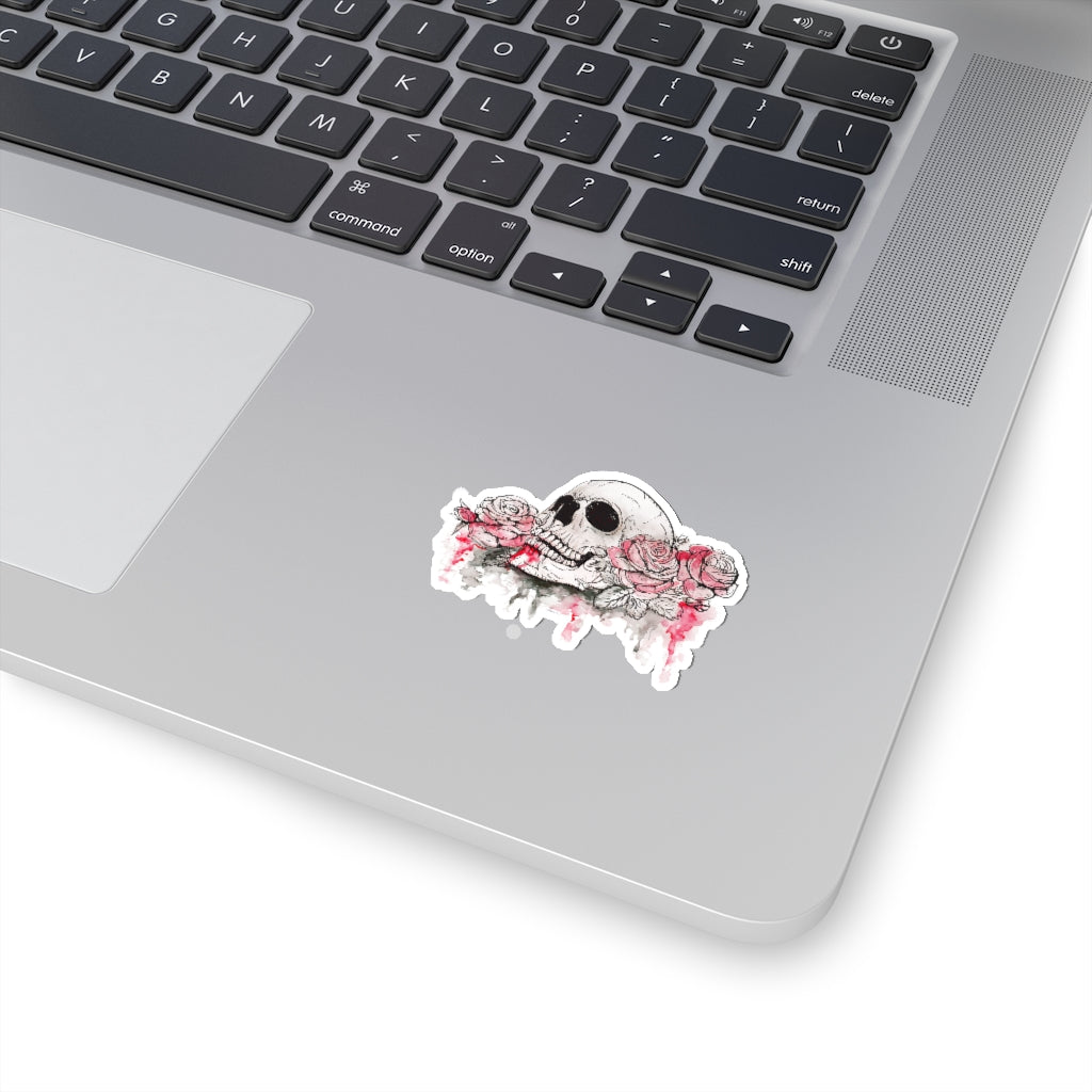 Skull with Roses Sticker, Tattoo Design Watercolor Laptop Decal Vinyl Cute Waterbottle Tumbler Car Bumper Aesthetic Label Wall Mural Starcove Fashion