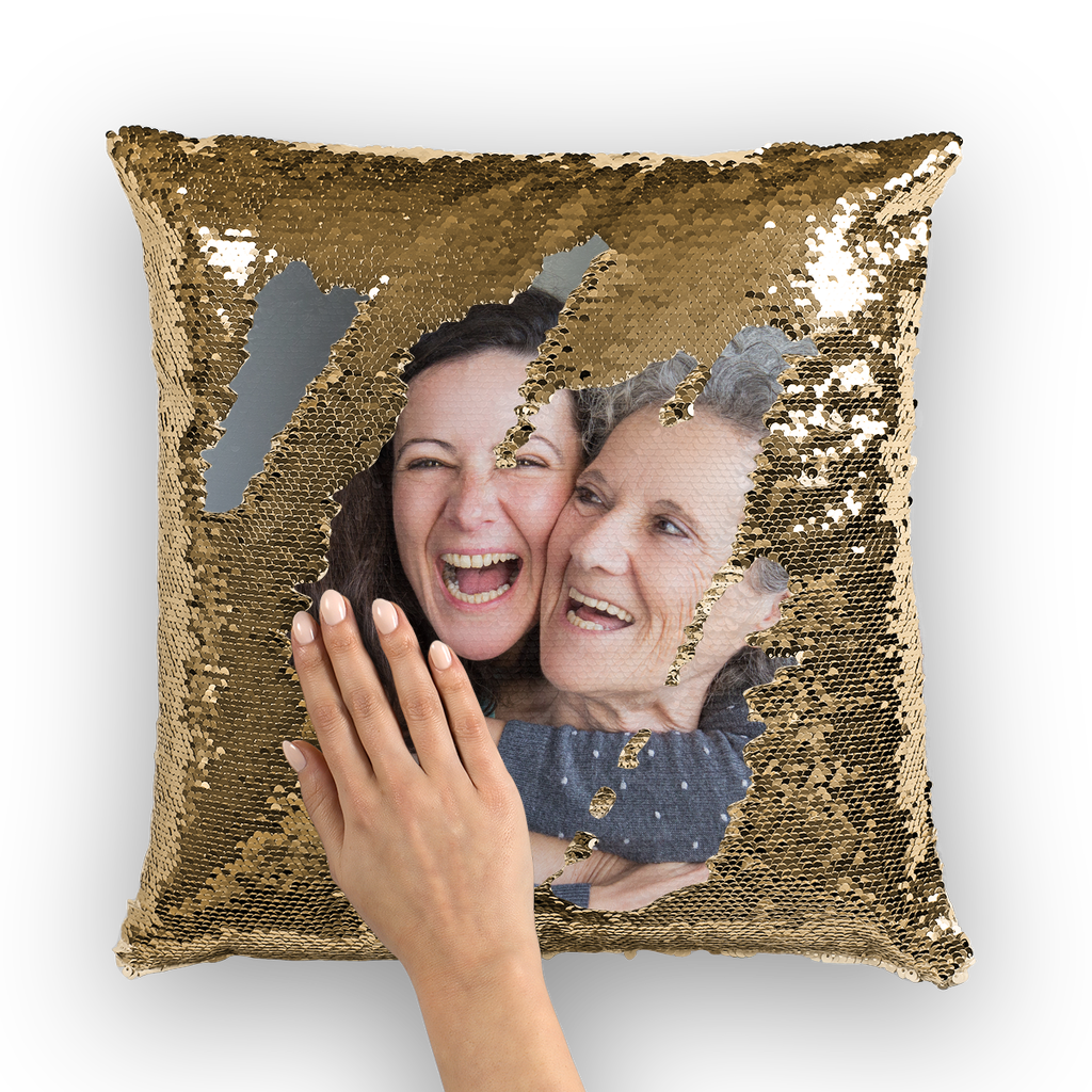 Family Photo Sequin Cushion Pillow Cover, Mother Daughter Custom Image Mermaid Case Mothers Day Birthday Decorative pillow gift Starcove Fashion