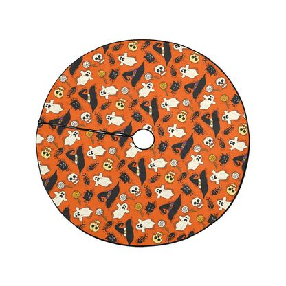 Halloween Tree Skirt, Orange Black Cat Ghosts Christmas Stand Base Cover Home Decor Decoration All Hallows Eve Creepy Spooky Party Starcove Fashion