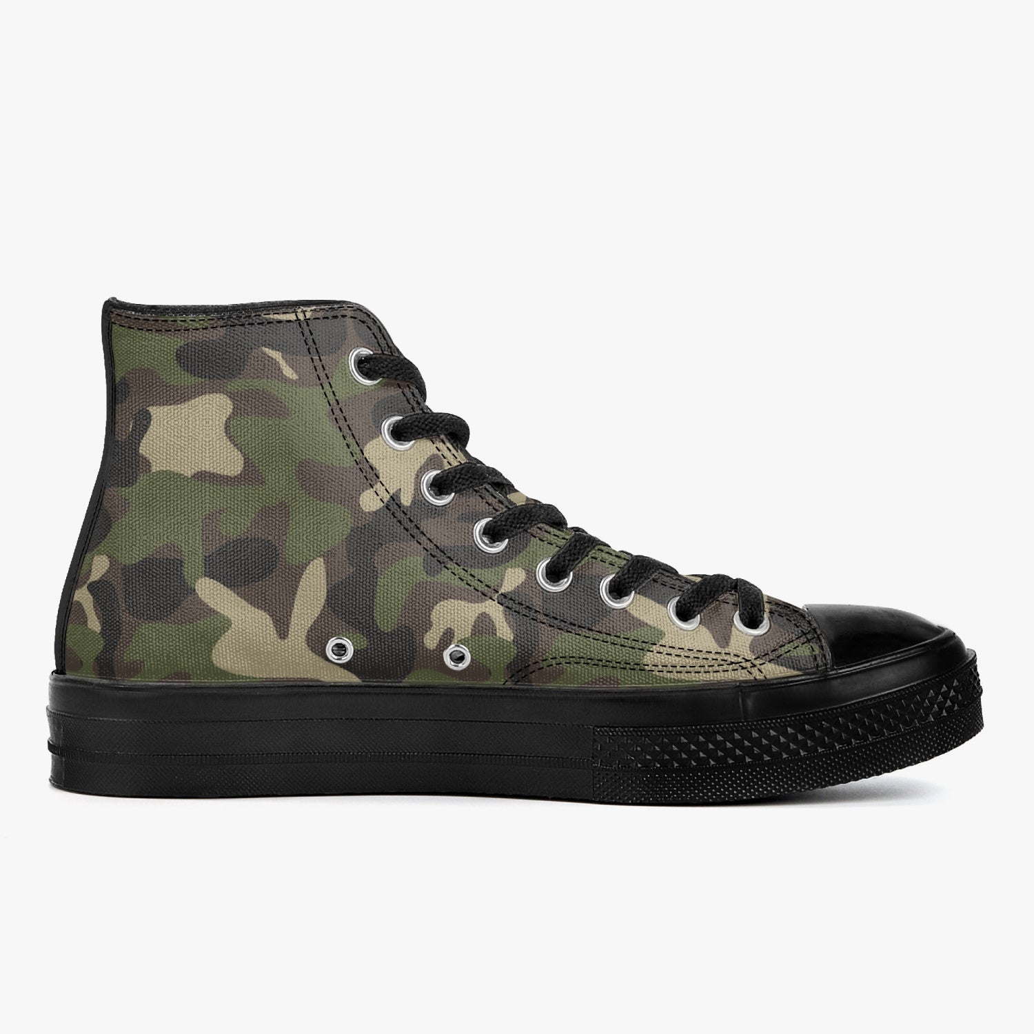 Camo High Top Shoes, Green Camouflage Black Lace Up Sneakers Footwear Rave Canvas Streatwear Designer Men Women Gift Idea Starcove Fashion