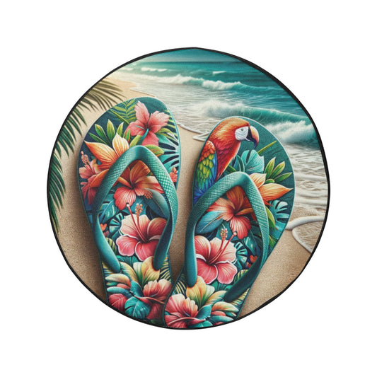 Beach Flip Flops Sun Spare Tire Cover, Ocean Backup Camera Hole Rear Wheel Car Accessories Palm Tree Unique Design Back Aesthetic Men Women - Starcove Fashion