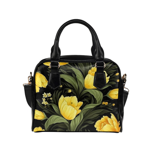 Yellow Floral Purse, Flowers Retro Pattern Cute Small Shoulder Zip Bag Vegan Leather Women Designer Handbag Crossbody Ladies