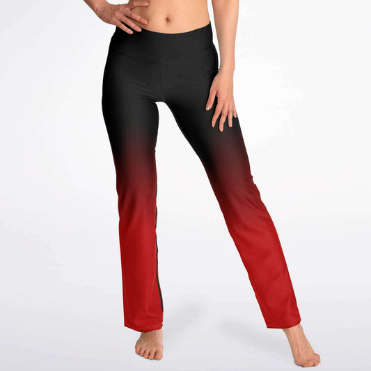 Black Red Ombre Flared Leggings, Tie Dye Printed High Waisted Yoga Designer with Pockets Stretch Workout Sexy Flare Pants Starcove Fashion