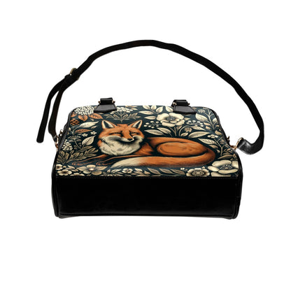 Fox Purse, Red Animal Print Floral Forest Pattern Cute Small Shoulder Bag Vegan Leather Women Ladies Designer Handbag Crossbody
