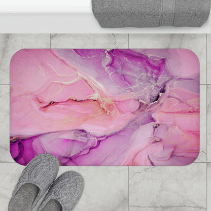 Pink Bath Mat, Bohemian Agate Quartz Marble Purple Shower Bathroom Non Slip Floor Memory Foam Microfiber Large Small Washable Rug