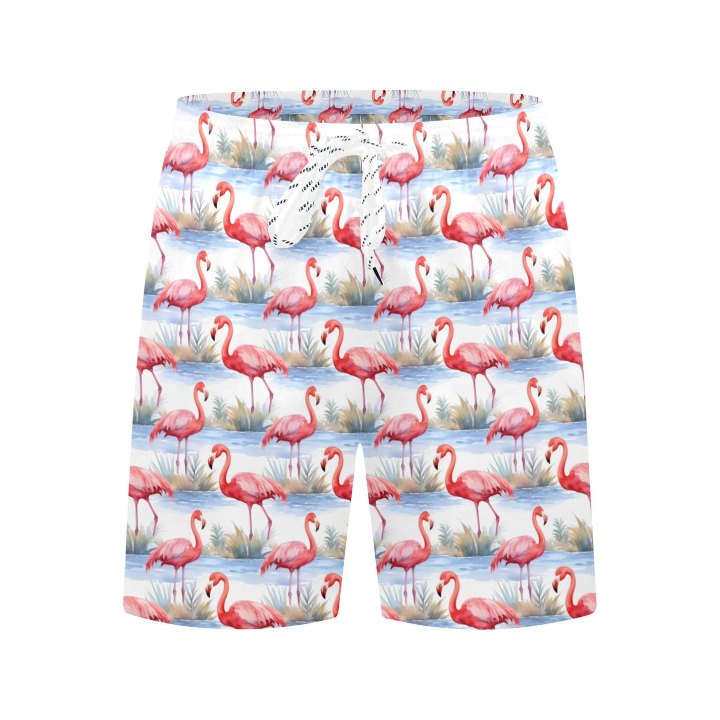 Pink Flamingo Men Swim Trunks Shorts, Watercolor Print Beach 7 Inch Inseam Front Back Pockets Mesh Drawstring Swimsuit Bathing Suit Summer Starcove Fashion