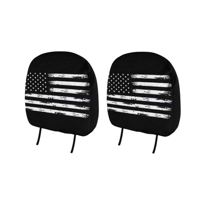 American Flag Car Seat Headrest Cover (2pcs), Black White USA Patriotic Print Truck Suv Van Vehicle Auto Decoration Protector New Car Gift Starcove Fashion