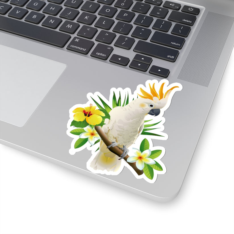 Parrot Cockatoo Sticker, Tropical White Bird Flowers Laptop Decal Viny ...
