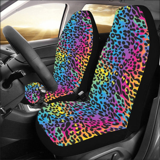Rainbow Leopard Car Seat Covers 2 pc, Colorful Front Seat Covers, Car SUV Truck Van Auto Seat Protector Accessory