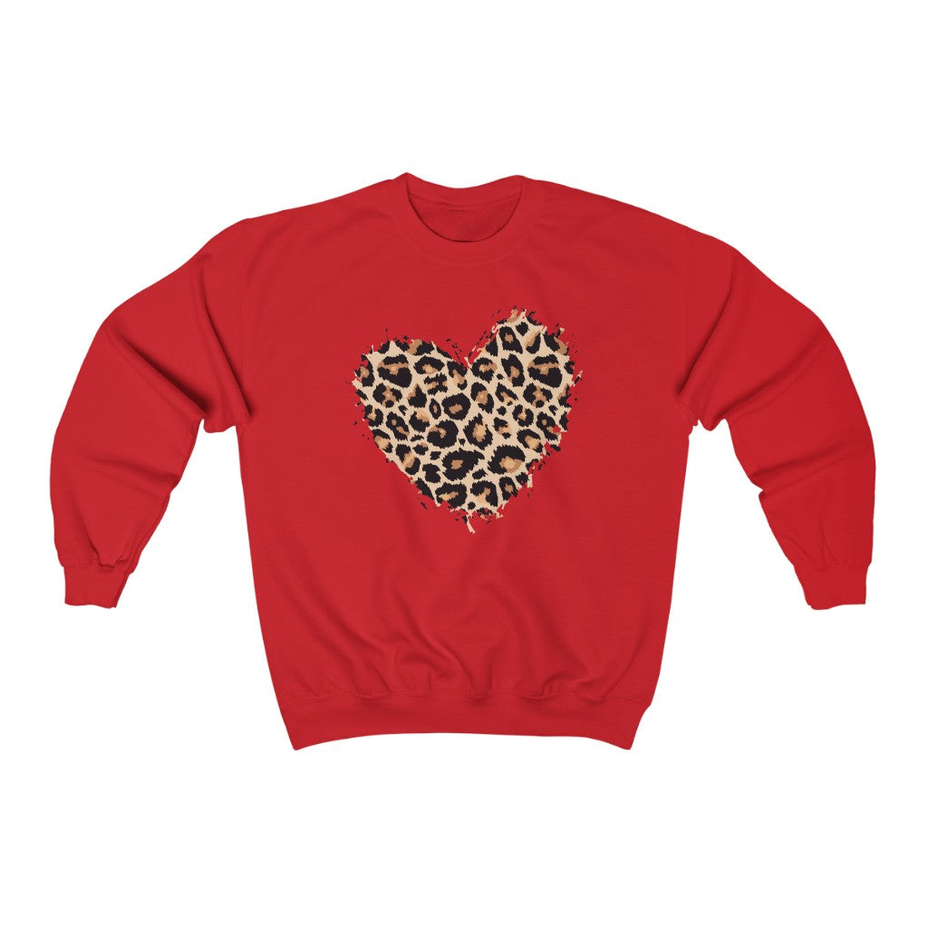Starcove Leopard Heart Sweatshirt, Cheetah Graphic Valentines Day Crewneck Fleece Sweater Pullover Men Women Aesthetic Top Red / XL