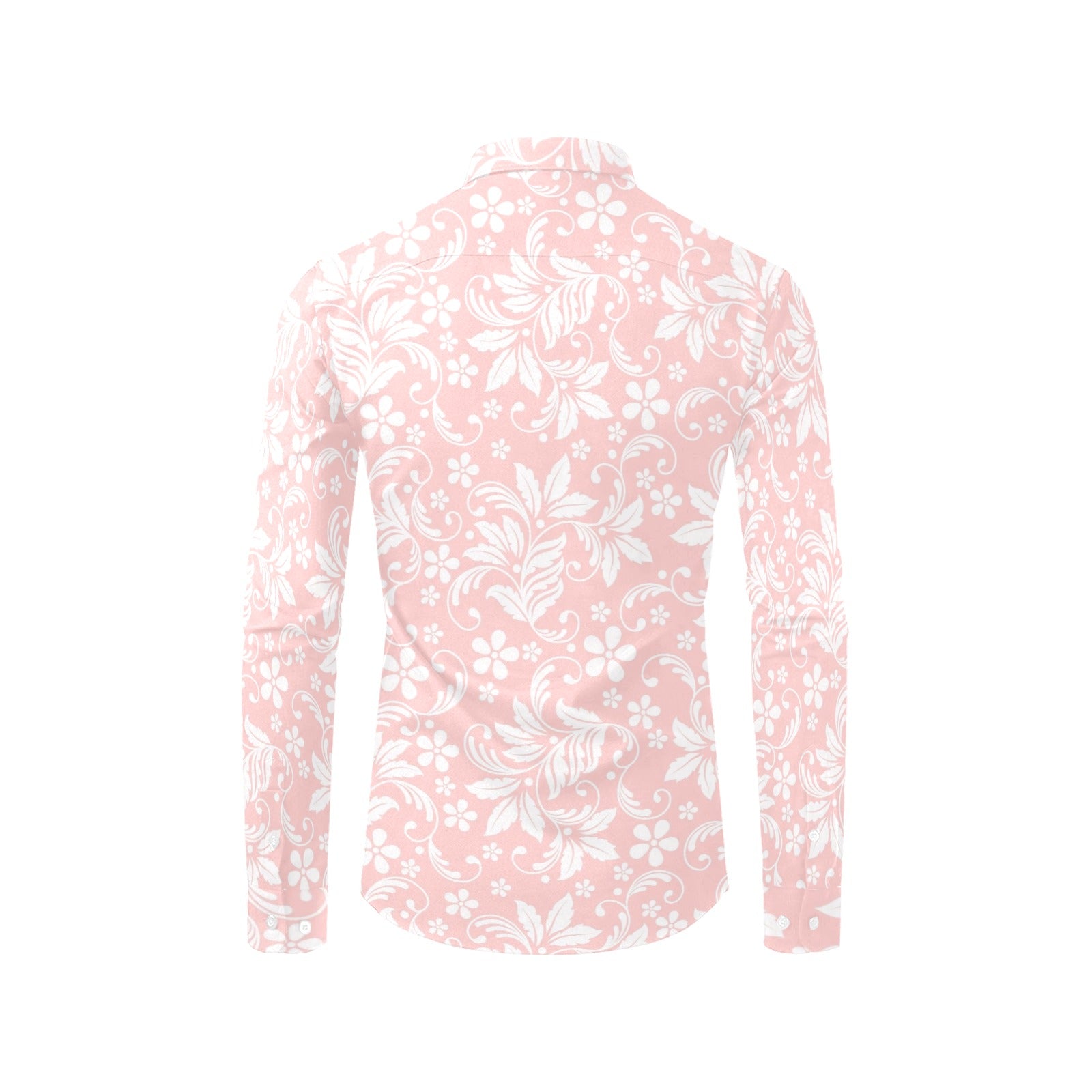 Pink Floral Long Sleeve Men Button Up Shirt, Flowers Print White Casual Buttoned Collared Designer Dress Shirt with Chest Pocket L Pink Floral Long Sleeve Men Button Up Shirt, Flowers Print White Casual Buttoned Collared Designer Dress Shirt with Chest Pocket L