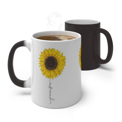 Sunflower Custom Name Color changing Mug, Personalized Flower Heat Change Ceramic Coffee Cup Novelty Cool Gift 11oz 15oz Starcove Fashion