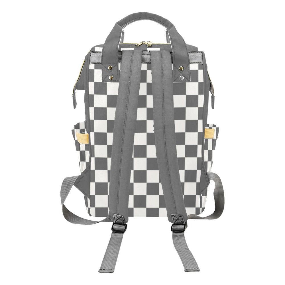 Checkered Diaper Bag Backpack, Grey Cream Check Baby Boy Girl Waterproof Insulated Pockets Stylish Mom Dad Designer Men Women Multipurpose