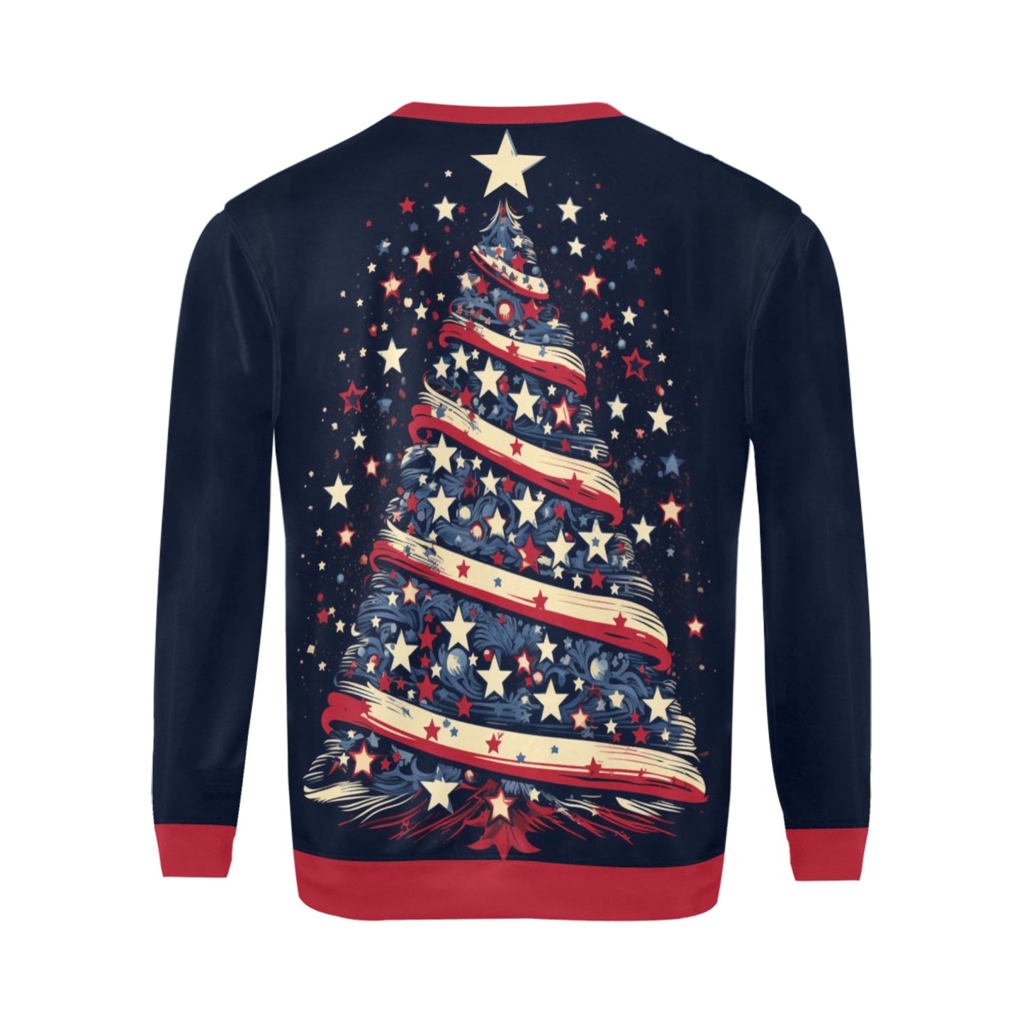 American Christmas Tree Ugly Sweater, Flag Red White Blue Xmas Print Women Men Retro Vintage Party Winter Holiday Plus Size Sweatshirt