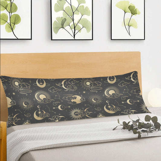 Sun Moon Stars Body Pillow Case, Constellation Space Black Long Large Bed Accent Print Throw Decor Decorative Cover 20x54 Zipper