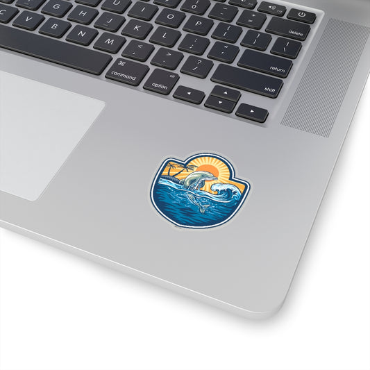 Dolphin Ocean Art Sticker, Sunset Laptop Decal Vinyl Cute Waterbottle Tumbler Car Bumper Aesthetic Label Wall Mural Starcove Fashion