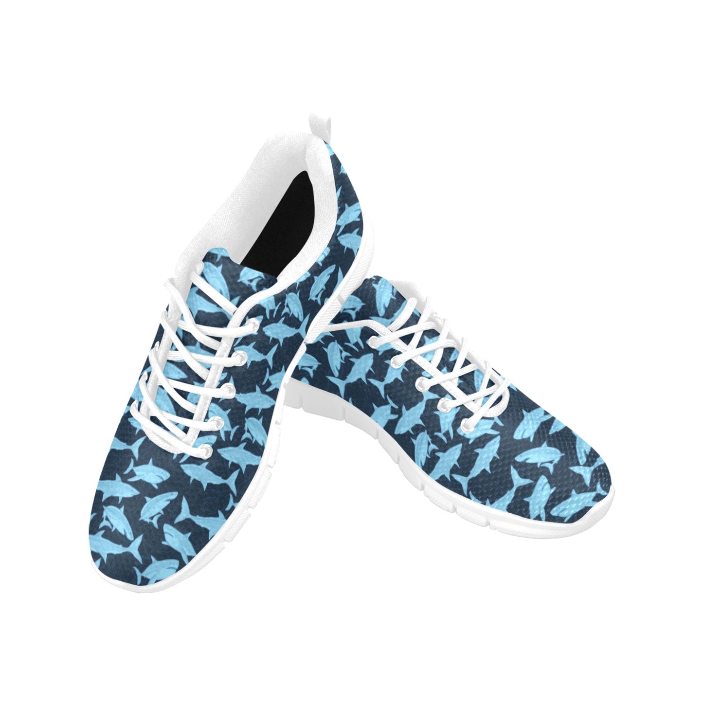 Shark Men Breathable Sneakers, Blue Fish Pattern Print Lace Up Running Custom Designer Casual Mesh Large Size Shoes
