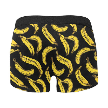 Banana Print Men Boxer Briefs, Yellow Black Fruit Underwear Funny Sexy Anniversary Gift Him Honeymoon Valentine Birthday Plus Size Male