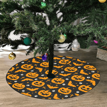 Scary Pumpkins Halloween Tree Skirt, Orange Bats Skulls Christmas Small Large Cover Decor Decoration All Hallows Eve Creepy Spooky Party Starcove Fashion