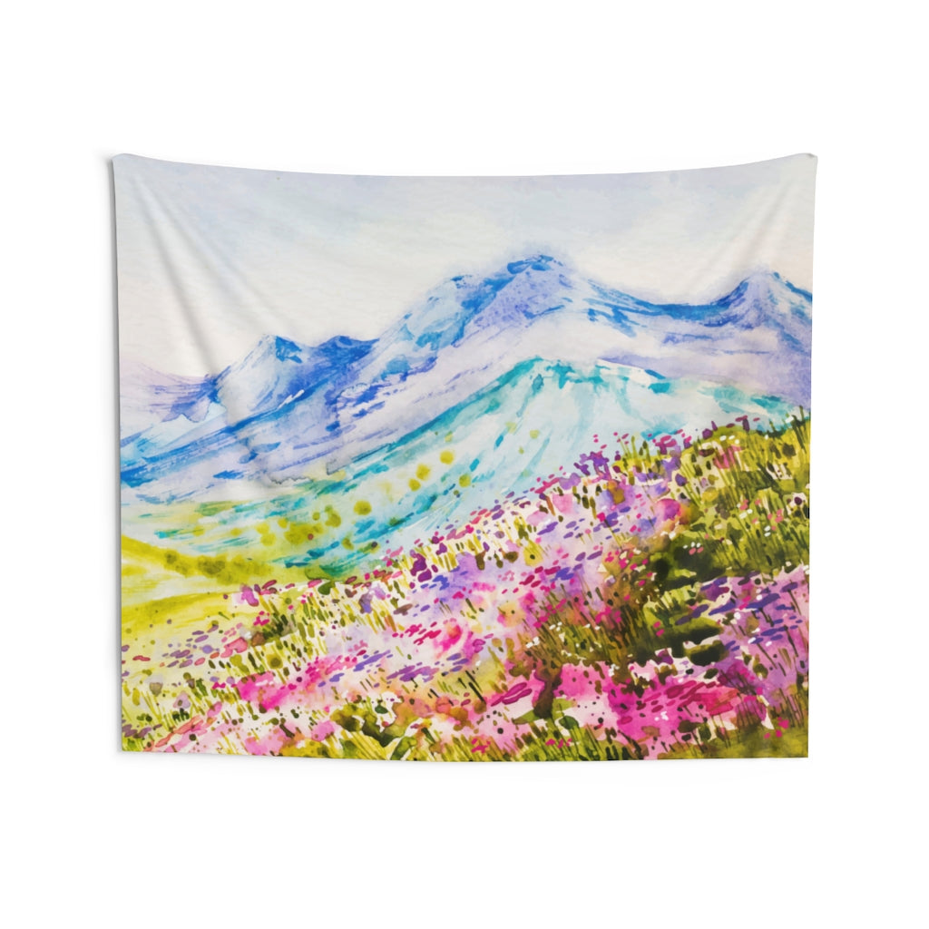 Watercolor Mountain Tapestry, Spring Flowers Landscape Indoor Wall Art Hanging Tapestries Large Small Decor Home Dorm Room Gift Starcove Fashion