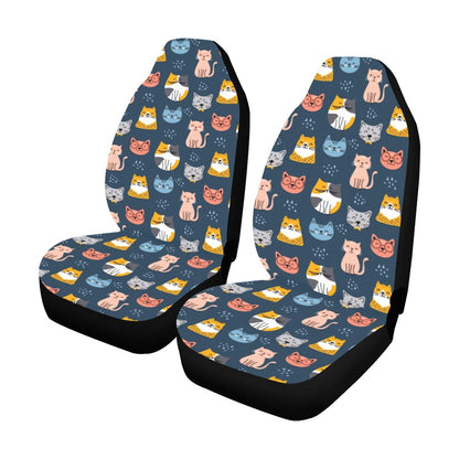 Cute Cats Car Seat Covers for Vehicle 2 pc Set, Animal Pet Cat Print Pattern Front Seat Puppy Gift Women Protector Accessory SUV Decoration