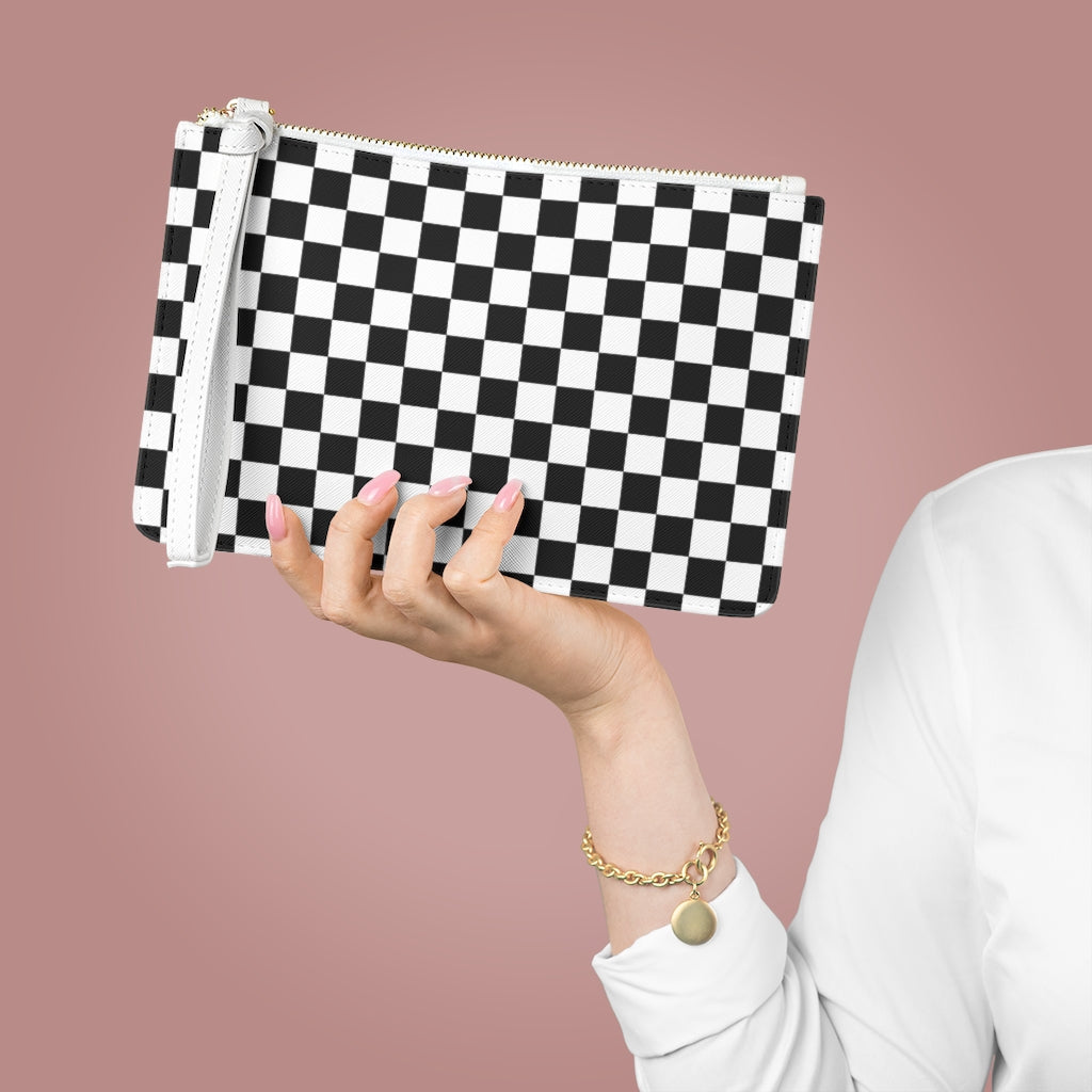Checkered Wallet with Wristlet Strap