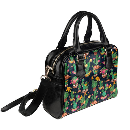 Cactus Purse, Flowers Succulent Black Cute Small Shoulder Bag High Vegan Leather Women Crossbody Designer Handbag Bag