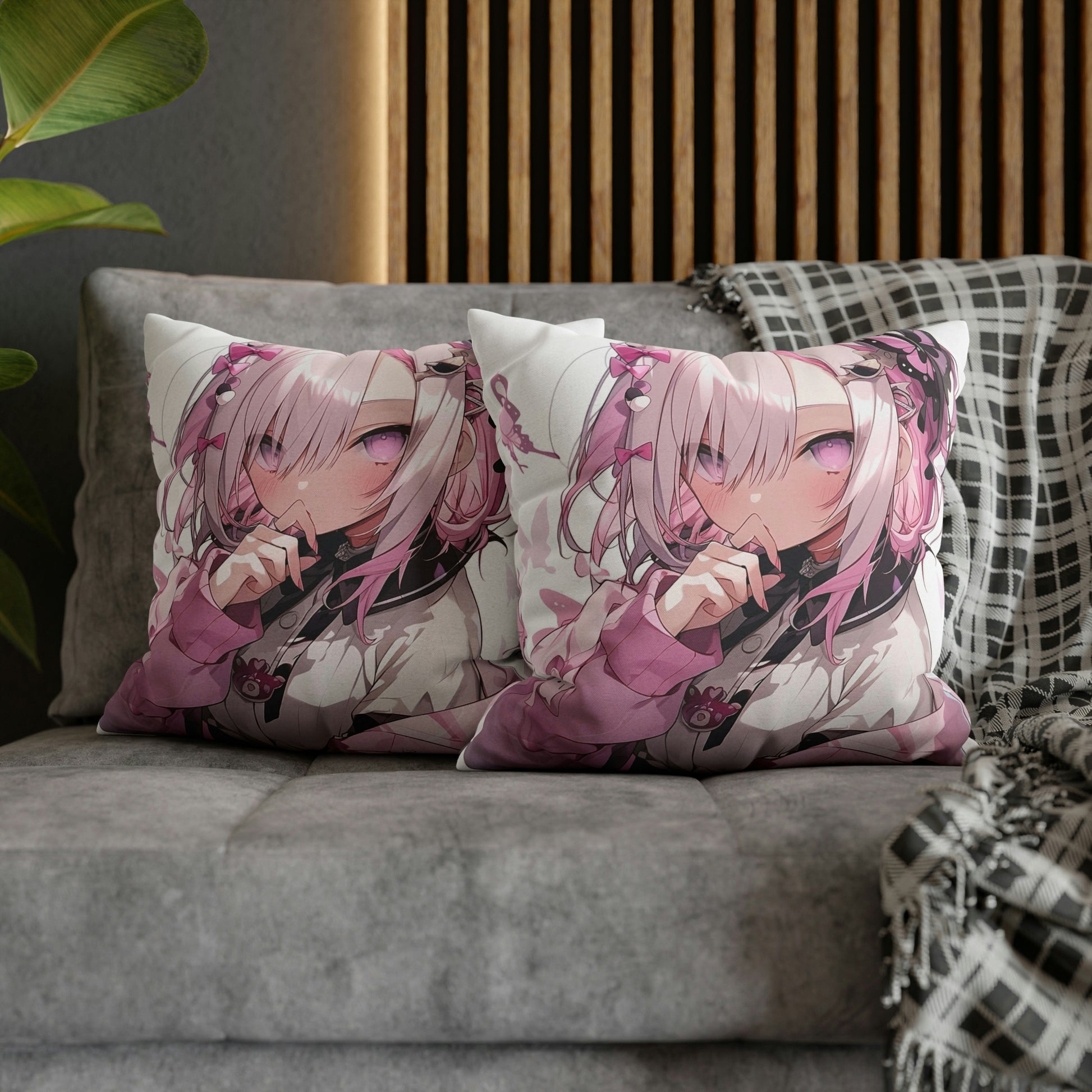 Anime Girl Pillow Case, Pink Square Throw Decorative Cover Room Décor Floor Couch Cushion 20 x 20 Zipper Sofa Starcove Fashion