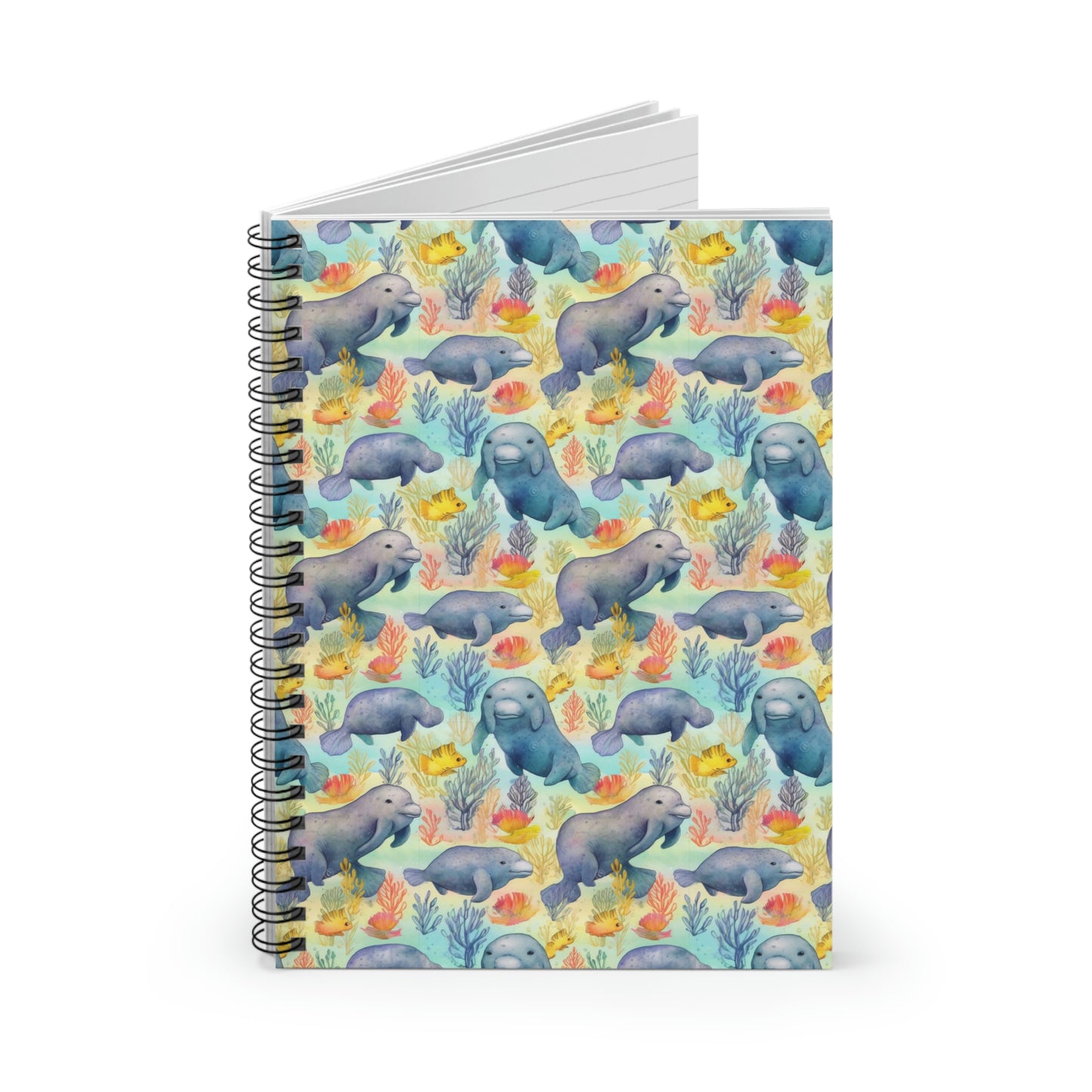 Manatee Spiral Notebook, Watercolor Fish Ocean Sea Pattern Design Journal Traveler Notepad Ruled Line Book Paper Pad Work Aesthetic