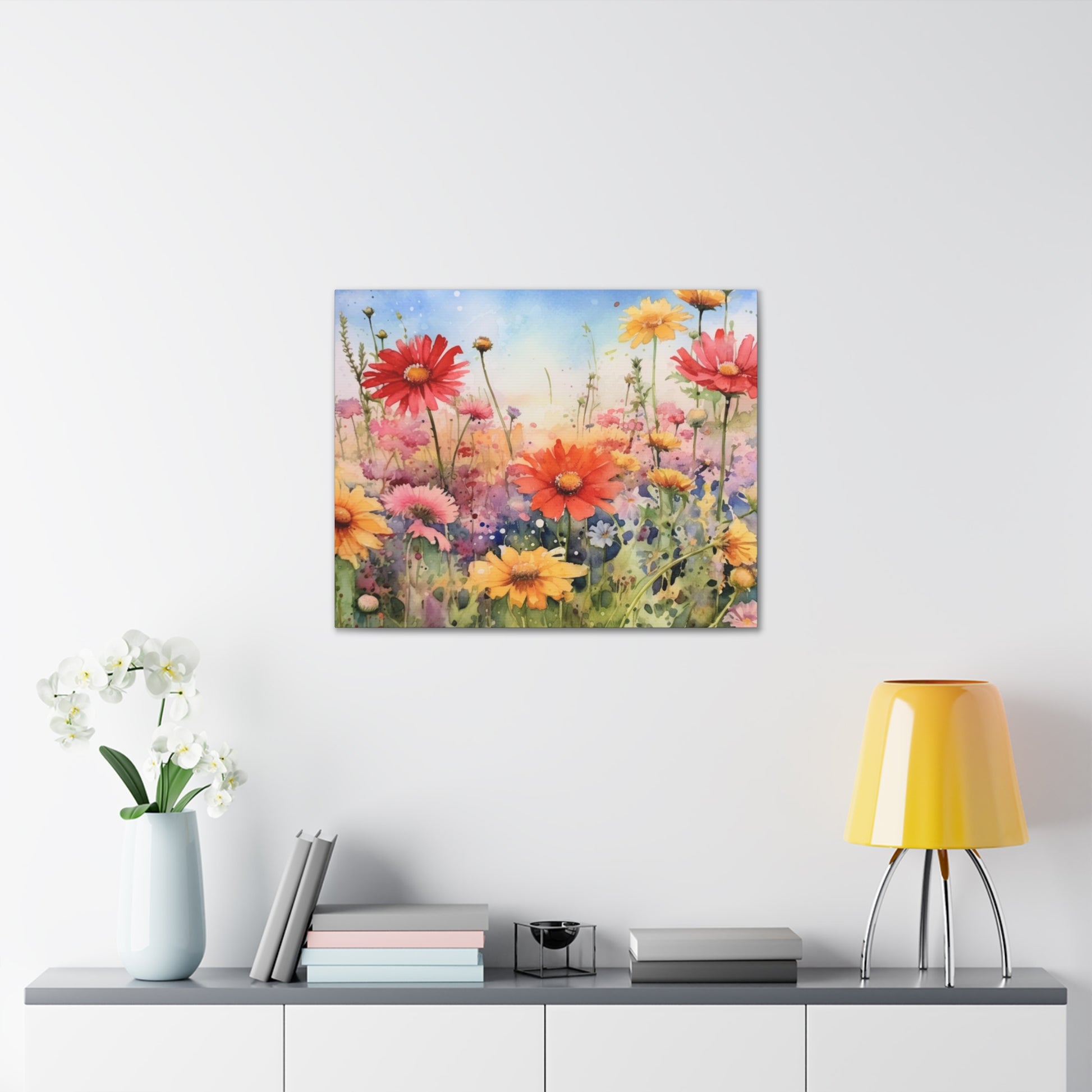 Wildflowers Canvas Gallery Wrap, Watercolor Floral Field Wall Art Print Decor Small Large Hanging Modern Landscape Living Room Starcove Fashion