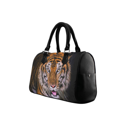 Bengal Tiger Top Handle Handbag, Animal Face Print Art Print Purse Canvas and Leather Barrel Type Designer Accessory Women Bag Gift Starcove Fashion