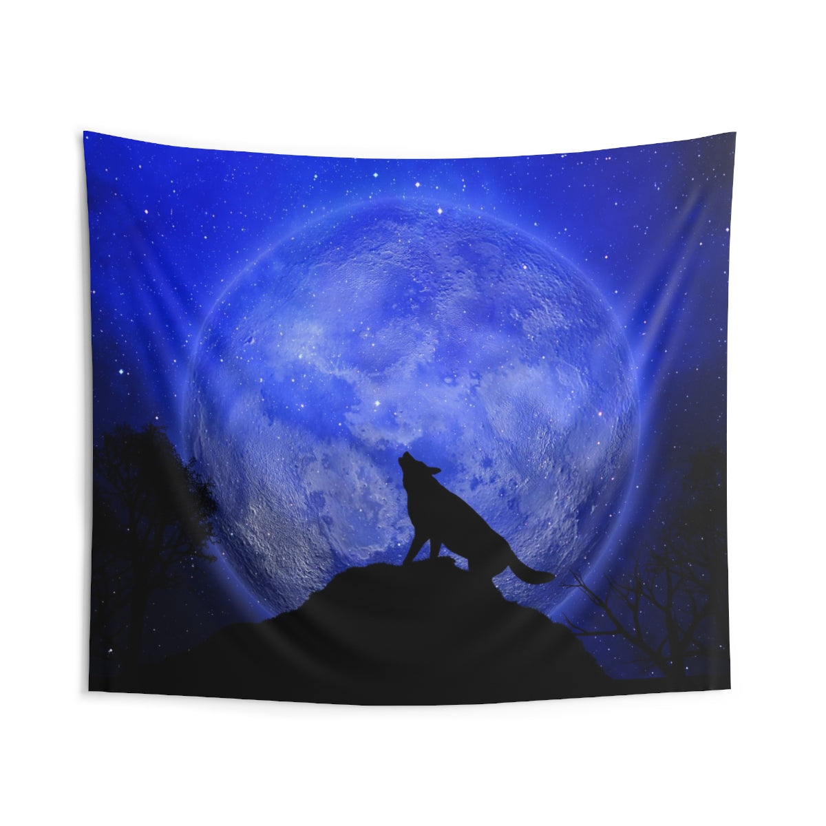 Wolf Moon Tapestry, Blue Animal Boho Night Howling Spiritual Gothic Landscape Indoor Wall Art Hanging Tapestries Décor Home Dorm Gift Starcove Fashion