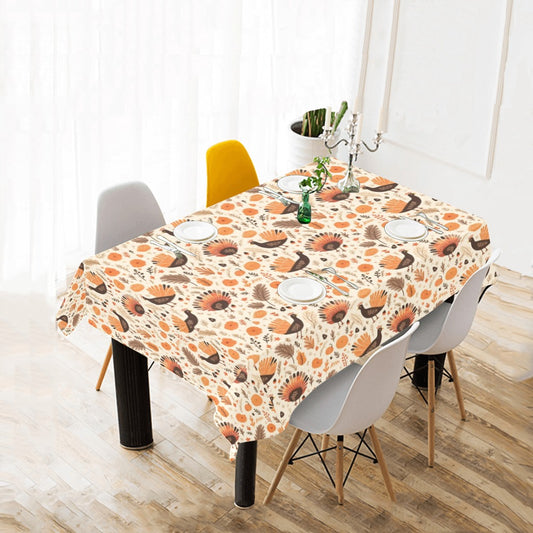 Thanksgiving Tablecloth, Turkeys Autumn Fall Leaves Linen Rectangle Home Decor Decoration Cloth Table Cover Dining Room Party