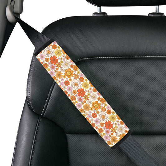 Retro Flowers Car Seat Belt Cover, Floral Cute Men Women Washable Strap Cushion Shoulder Pads Decoration Accessories Protector