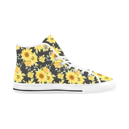 Sunflower Women High Top Shoes, Yellow Flowers Lace Up Sneakers Footwear Canvas Streetwear Girls Designer Gift Idea