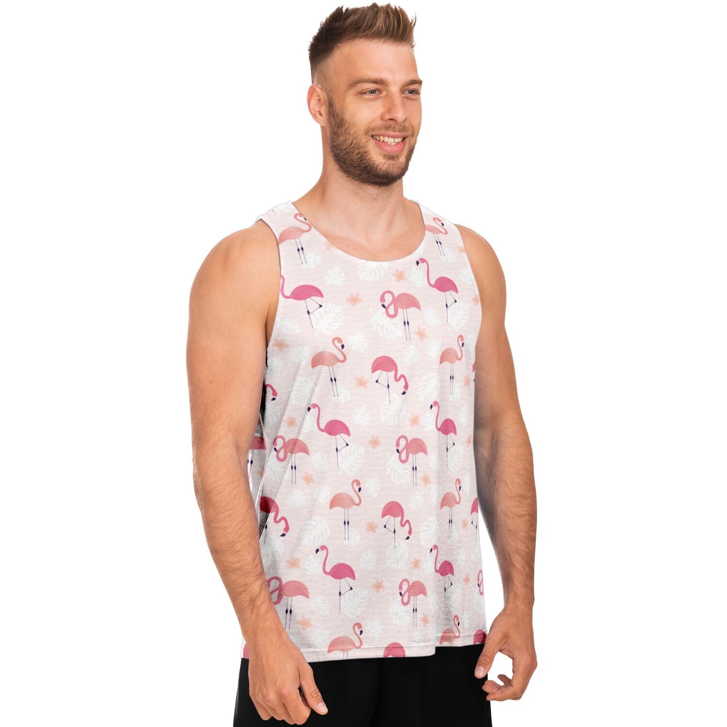 Pink Flamingo Tank Top, Tropical Men Women Festival Yoga Workout Sexy Summer Muscle Sleeveless Plus Size Shirt