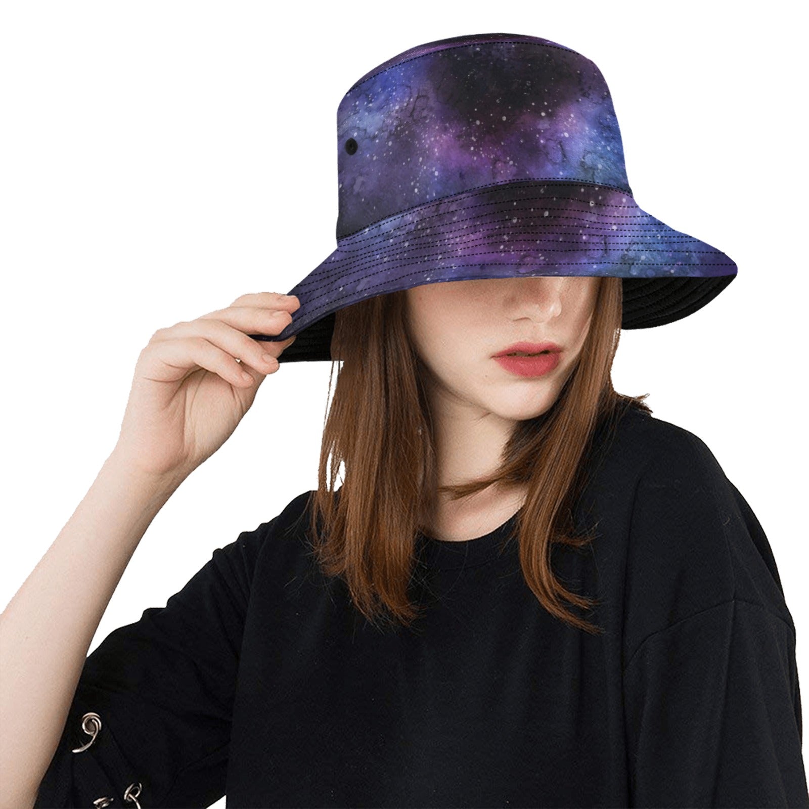 Galaxy Bucket Hat, Purple Space Stars Cosmic Retro Vintage Summer Festival Cute Women Men Adults Designer Beach Sun Shade Y2K Cotton Twill Starcove Fashion